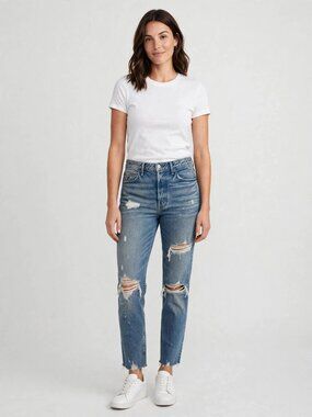 GRLFRND The Karolina Distressed Jeans | Ripped Knee Frayed Hem | Women 28